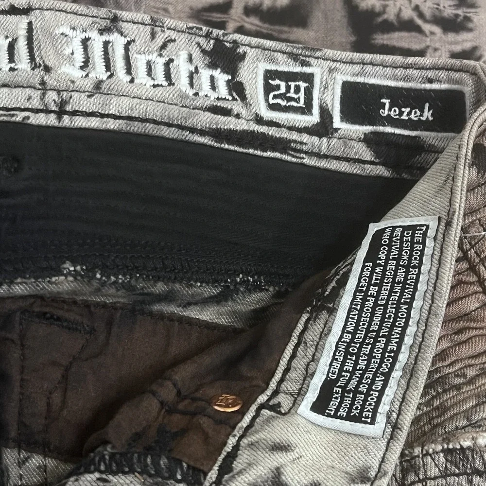 Rock Revival Jezek Jeans Skinny Straight Stretch Tie Rustic Dye Zippers Size 29
